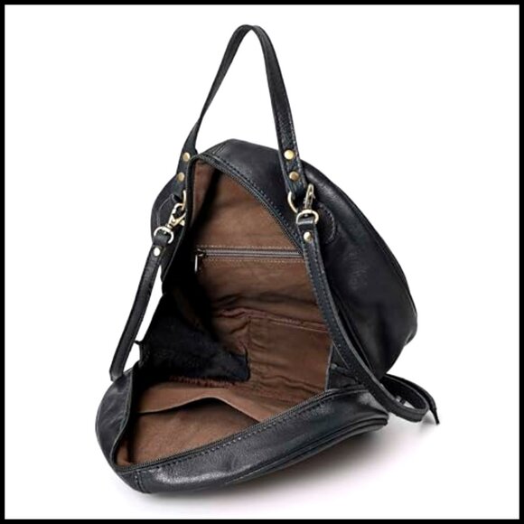 Large Tooled Leather Crossbody Bag with Adjustable Strap, Zipper Pocket - Picture 5 of 6